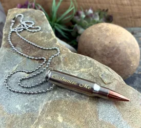 Engraved Nickel Bullet Necklace, Gold Engraving, 308, 223, Ar-15, Custom, Drilled