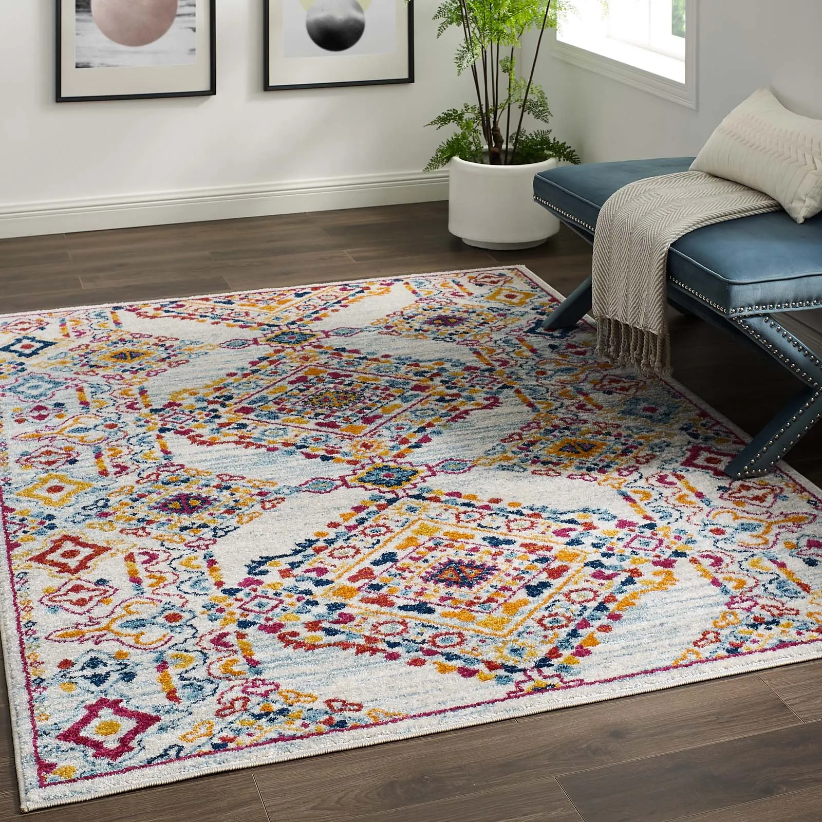 Entourage Khalida Distressed Vintage Floral Lattice Area Rug