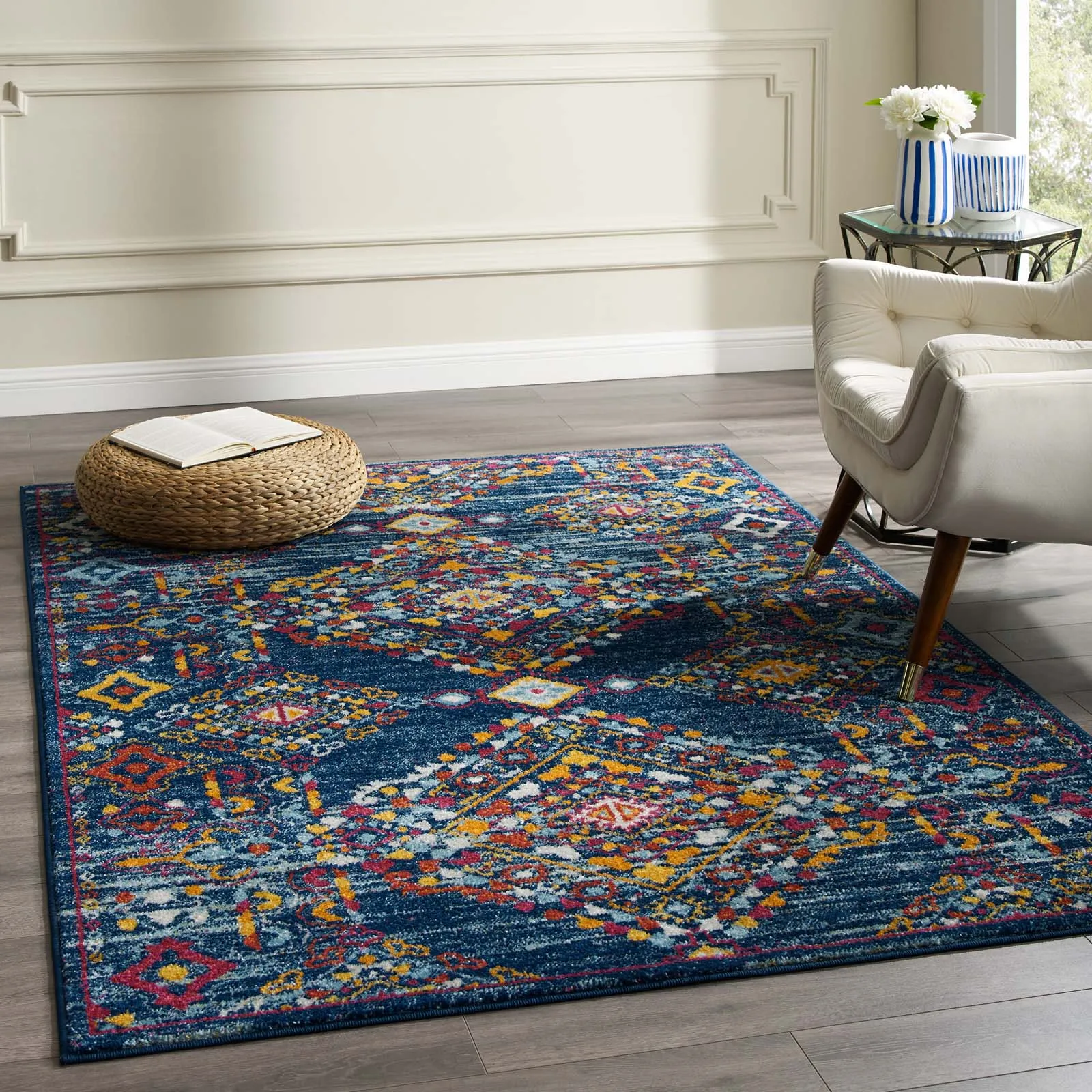 Entourage Khalida Distressed Vintage Floral Lattice Area Rug