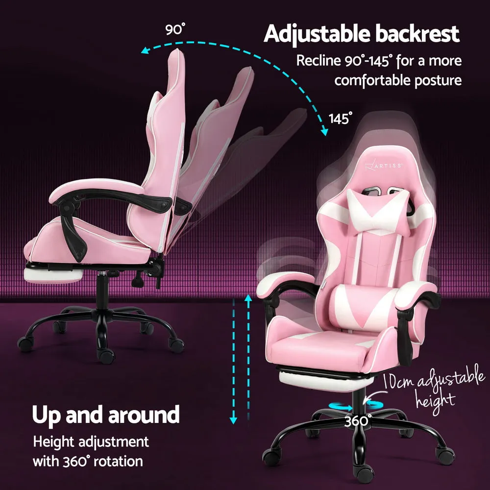 Ergonomic Gaming Desk Chair With Footrest - Pink