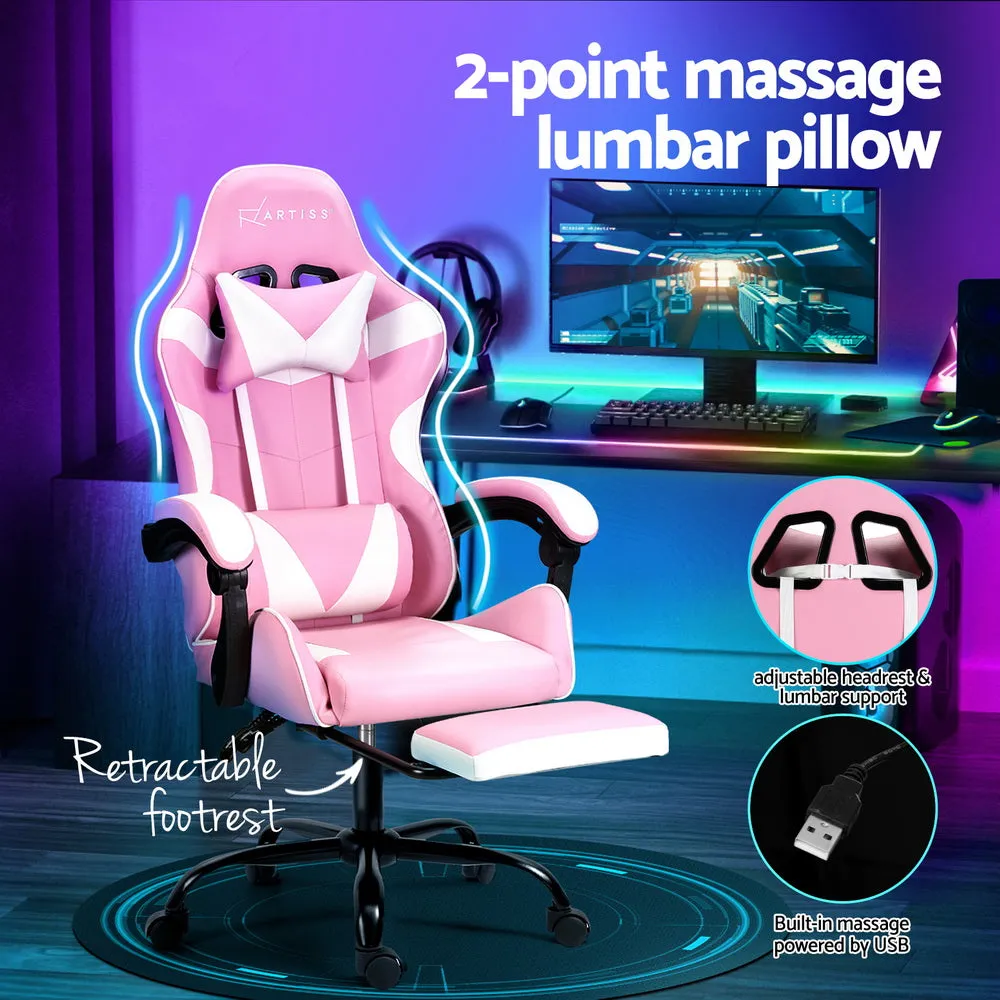 Ergonomic Gaming Desk Chair With Footrest - Pink