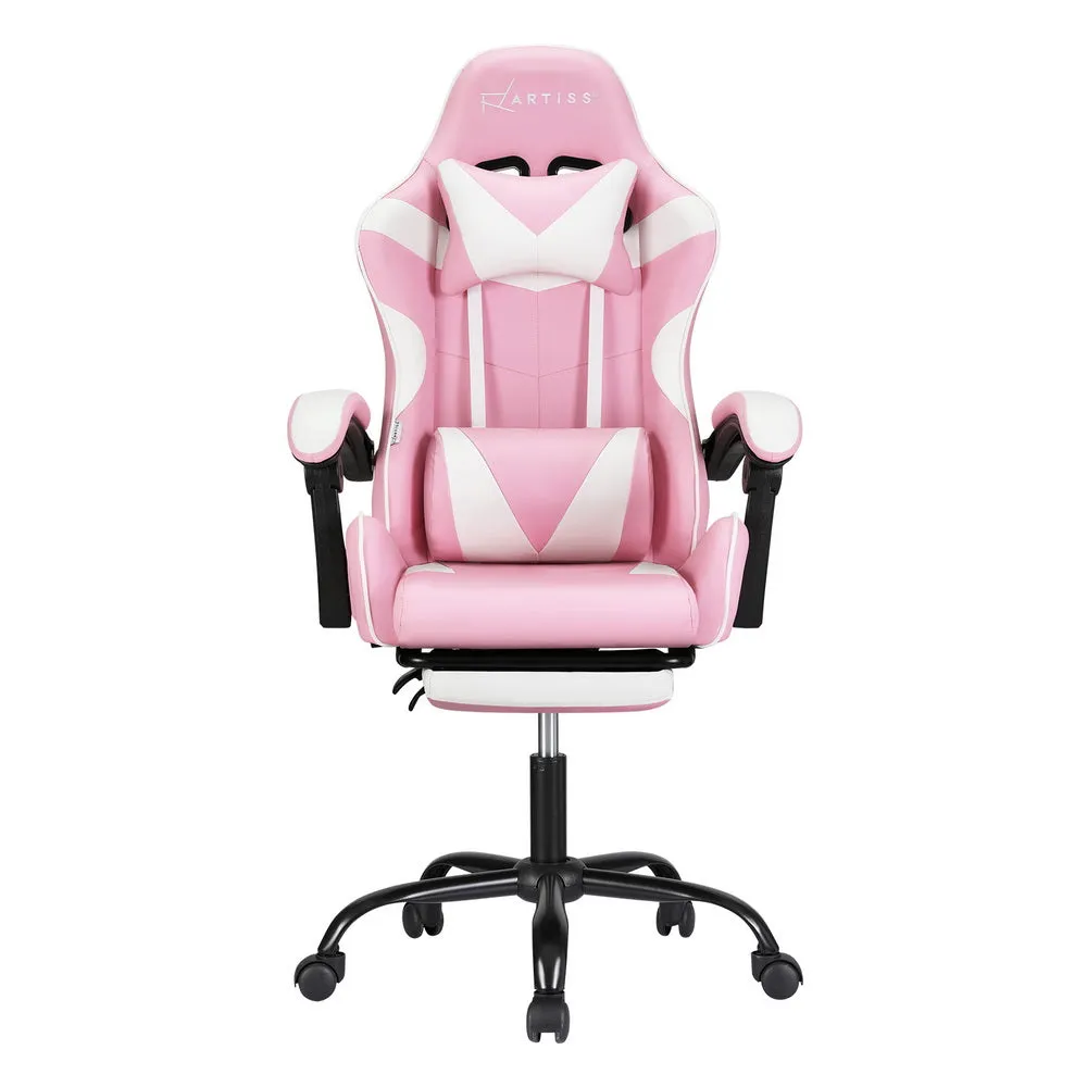 Ergonomic Gaming Desk Chair With Footrest - Pink