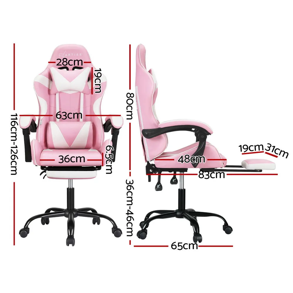 Ergonomic Gaming Desk Chair With Footrest - Pink