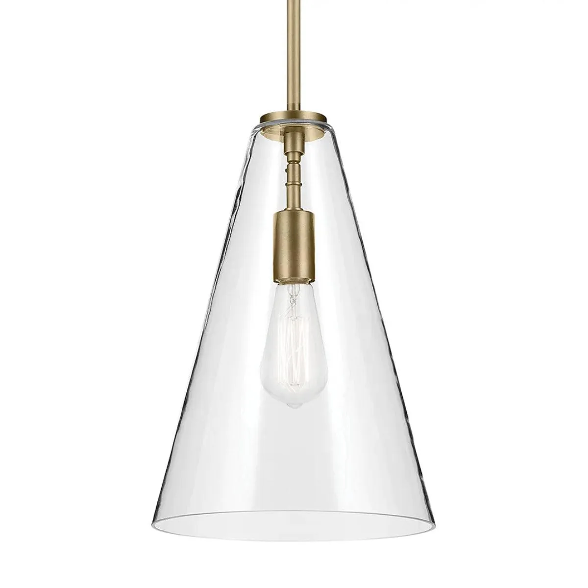 Everly 15" 1-Light Cone Pendant Light with Clear Glass, Natural Brass Finish