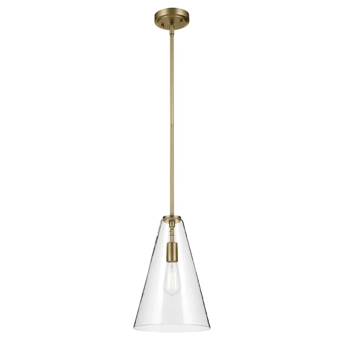 Everly 15" 1-Light Cone Pendant Light with Clear Glass, Natural Brass Finish