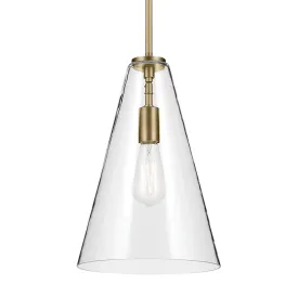 Everly 15" 1-Light Cone Pendant Light with Clear Glass, Natural Brass Finish