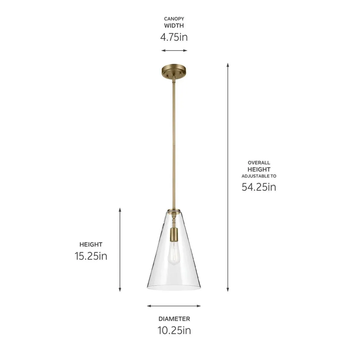 Everly 15" 1-Light Cone Pendant Light with Clear Glass, Natural Brass Finish