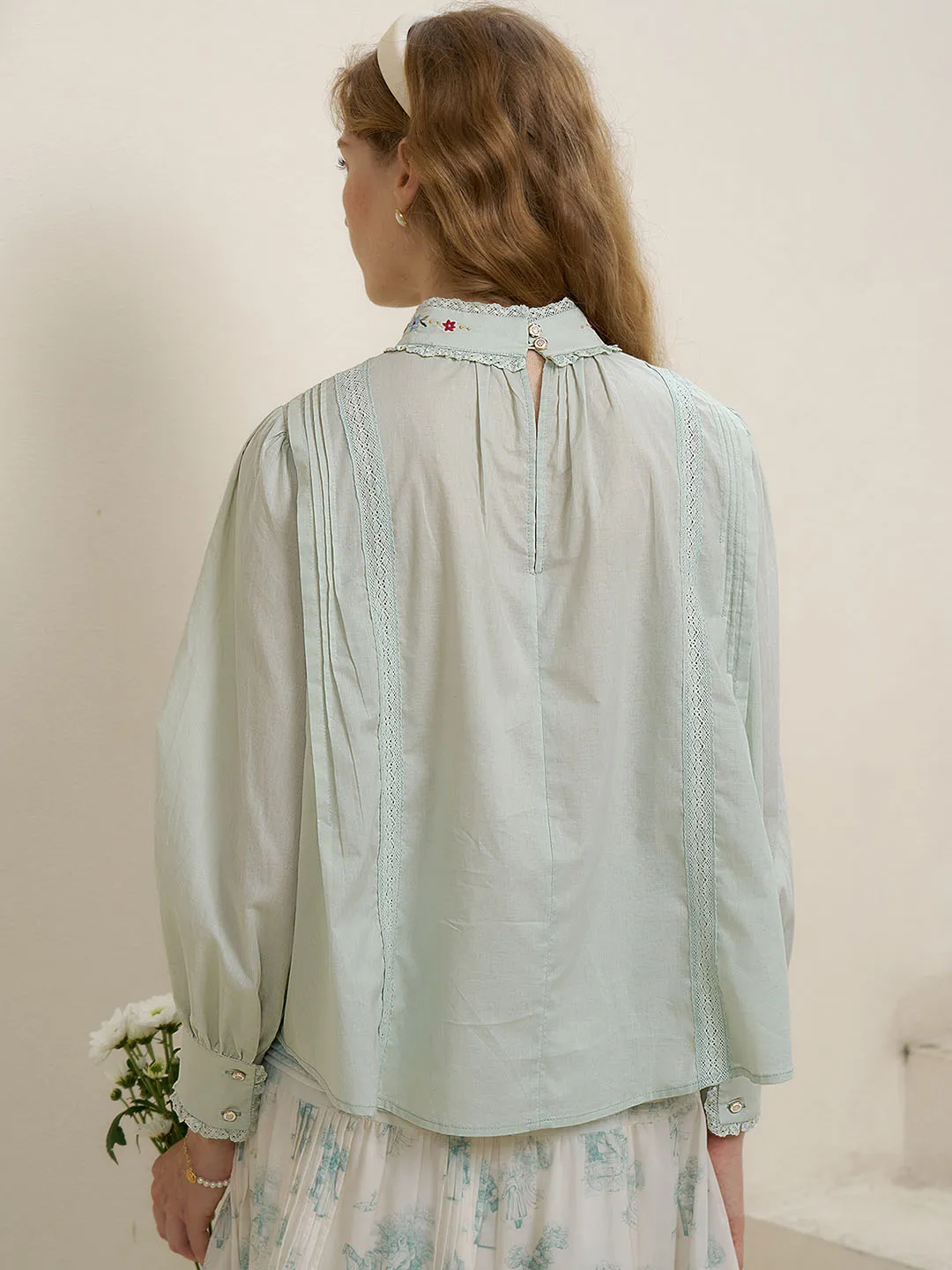 【Final Sale】Aylin Mock Neck Embroidered Shirt