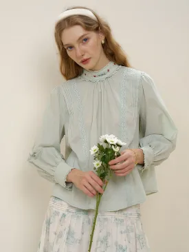 【Final Sale】Aylin Mock Neck Embroidered Shirt