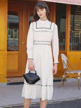 【Final Sale】Rosalina Half Turtleneck Polka Dot Contrast Lace Panel Dress