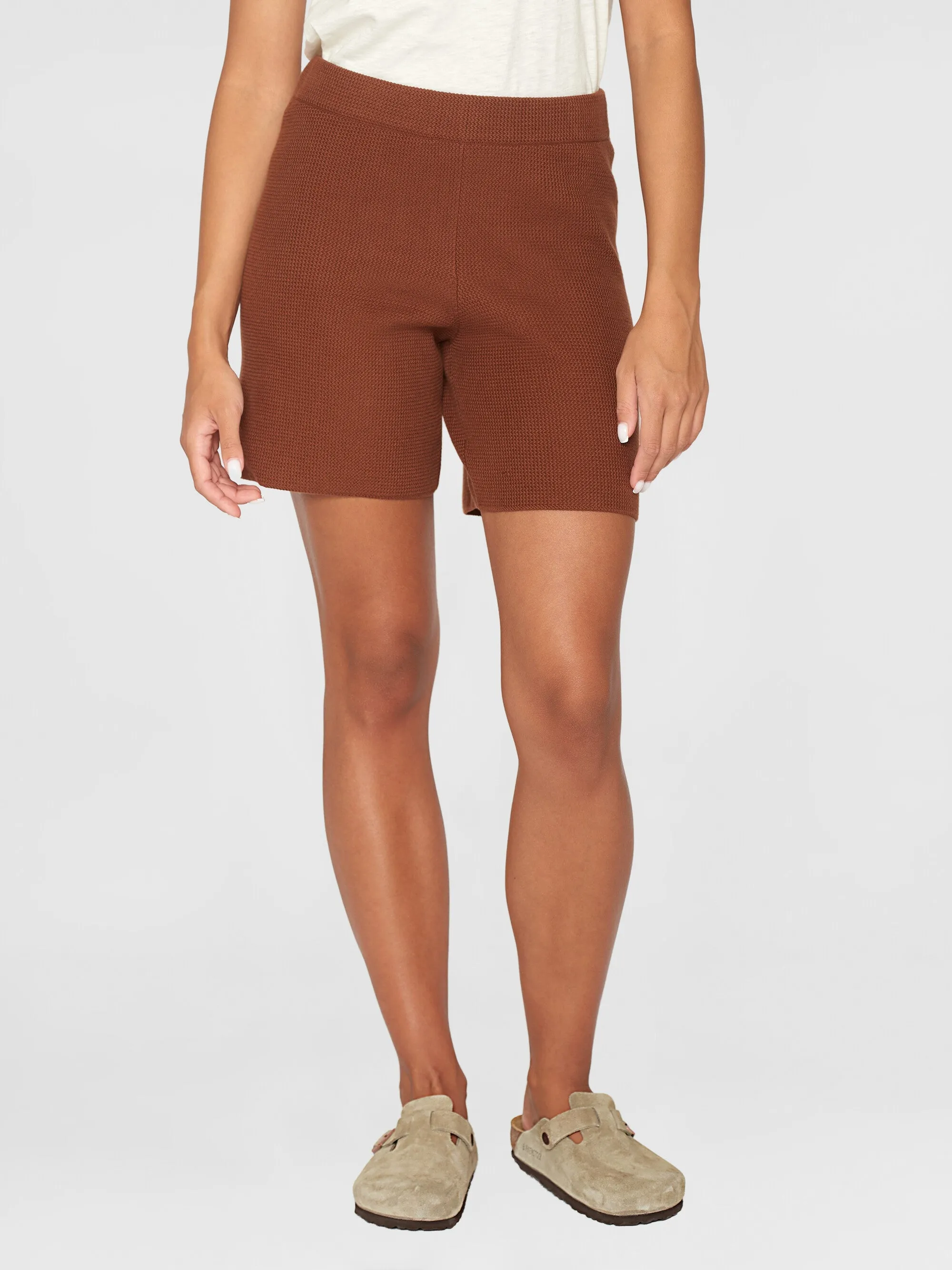 GALE mid-rise cotton racking stitch shorts - GOTS/Vegan - Tiramisu