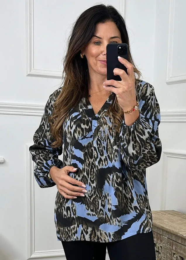 Gemma Blue Animal Print Blouse