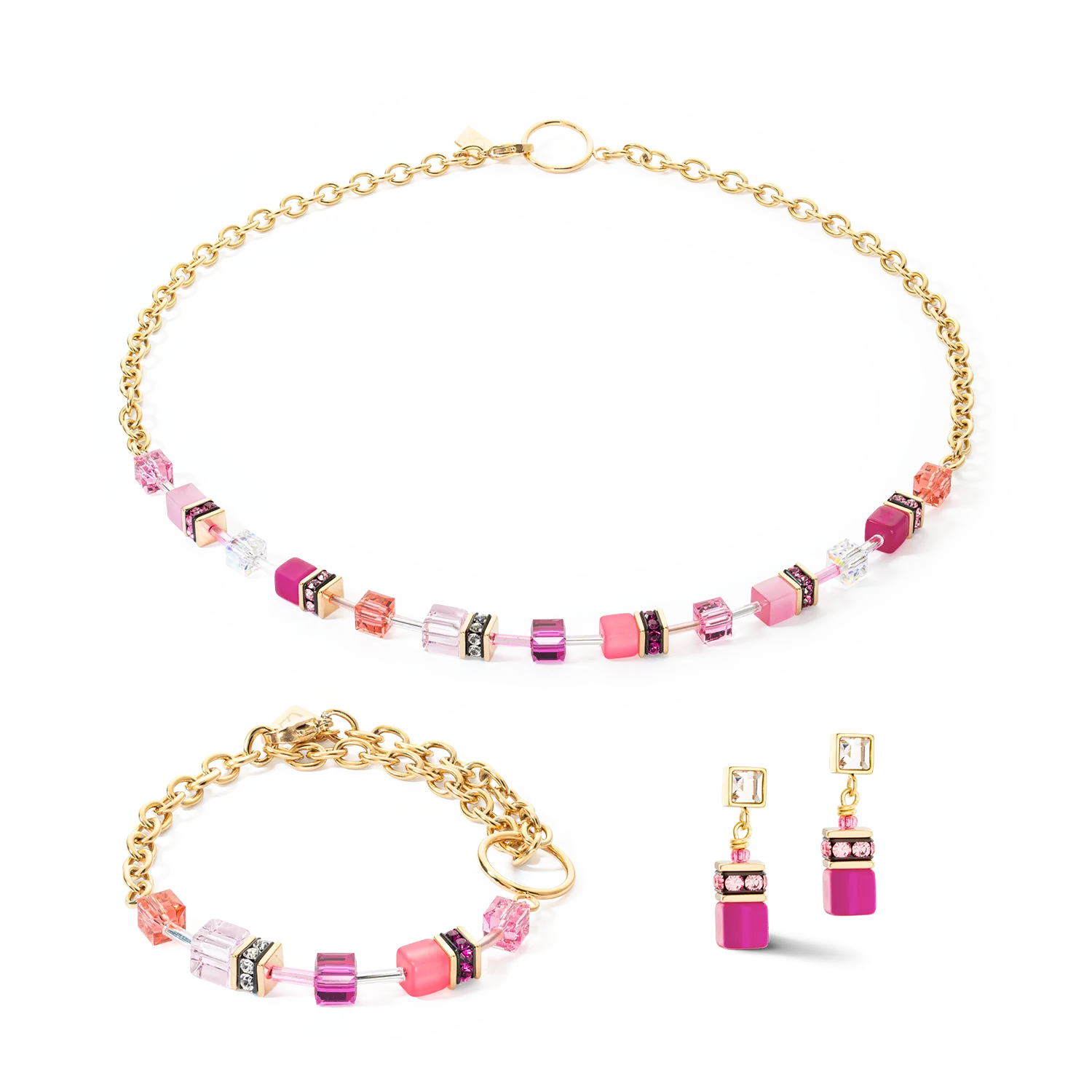 GeoCUBE® Iconic Chain necklace gold-magenta