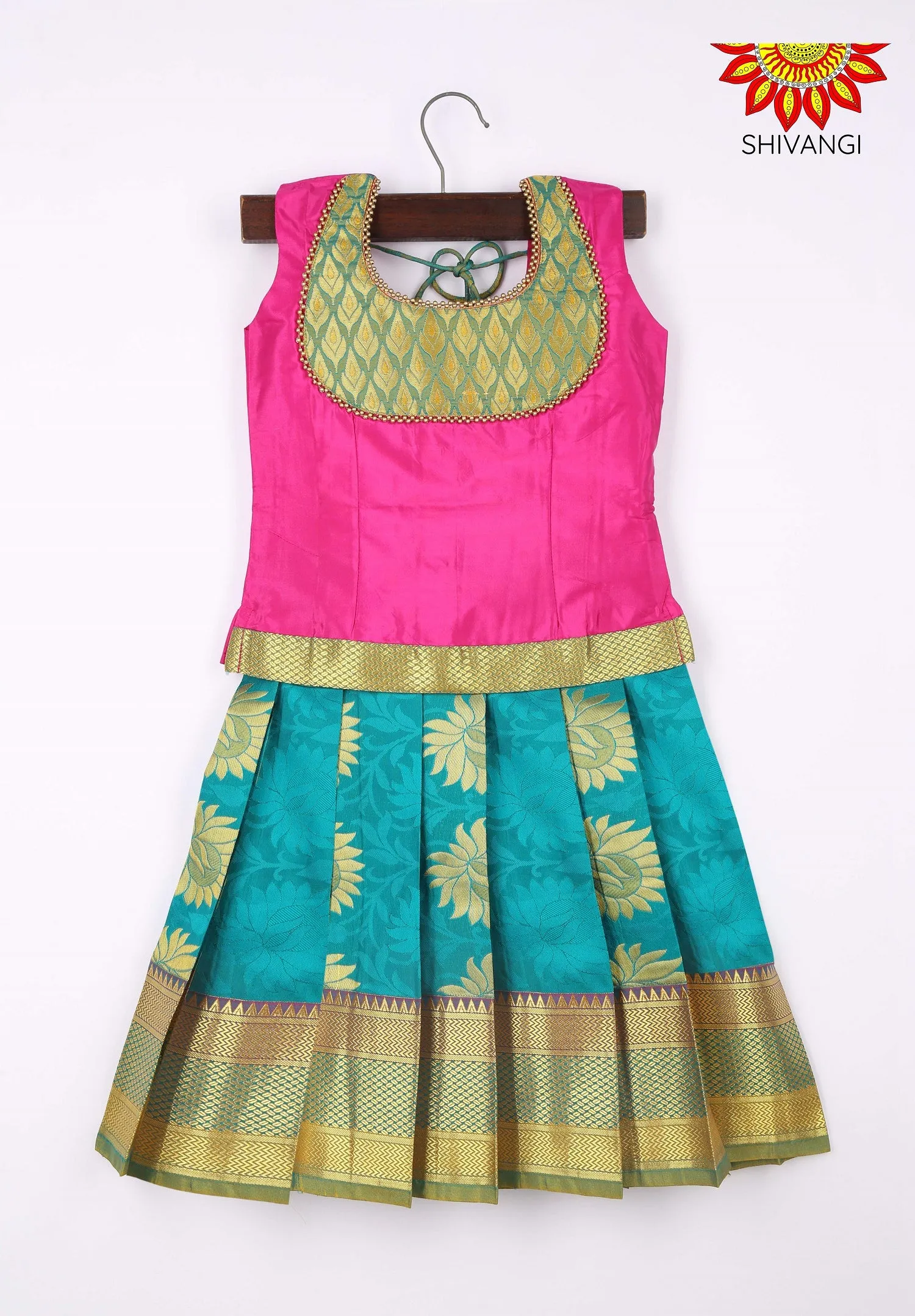 Girls Art Silk Ramer Blue Pattu Pavadai