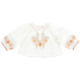 Girls Ava Top - Multi Pink Embroidery