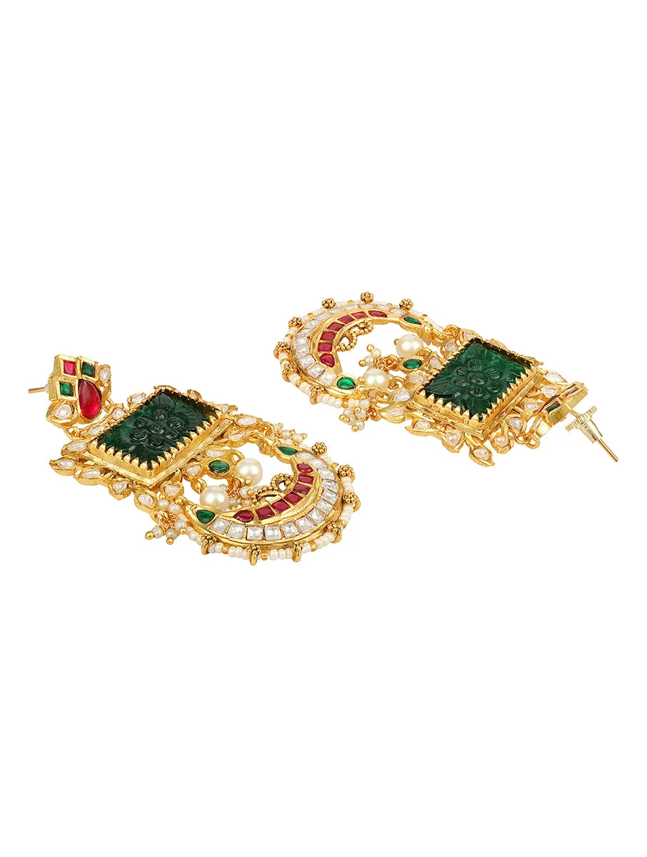 Golden, Green, Pink and Creme Kundan Polki, Earrings