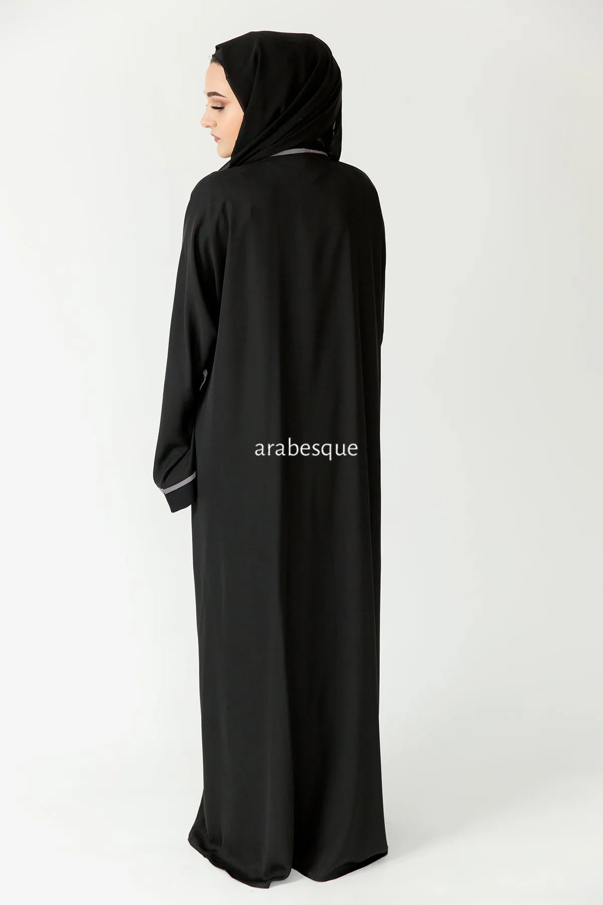 Grey Border Abaya