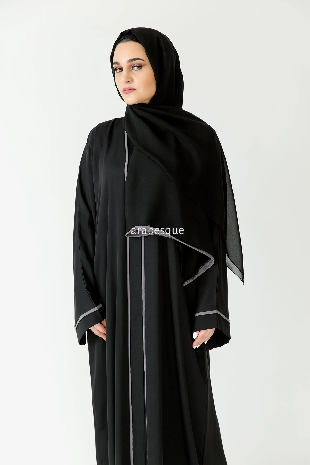 Grey Border Abaya