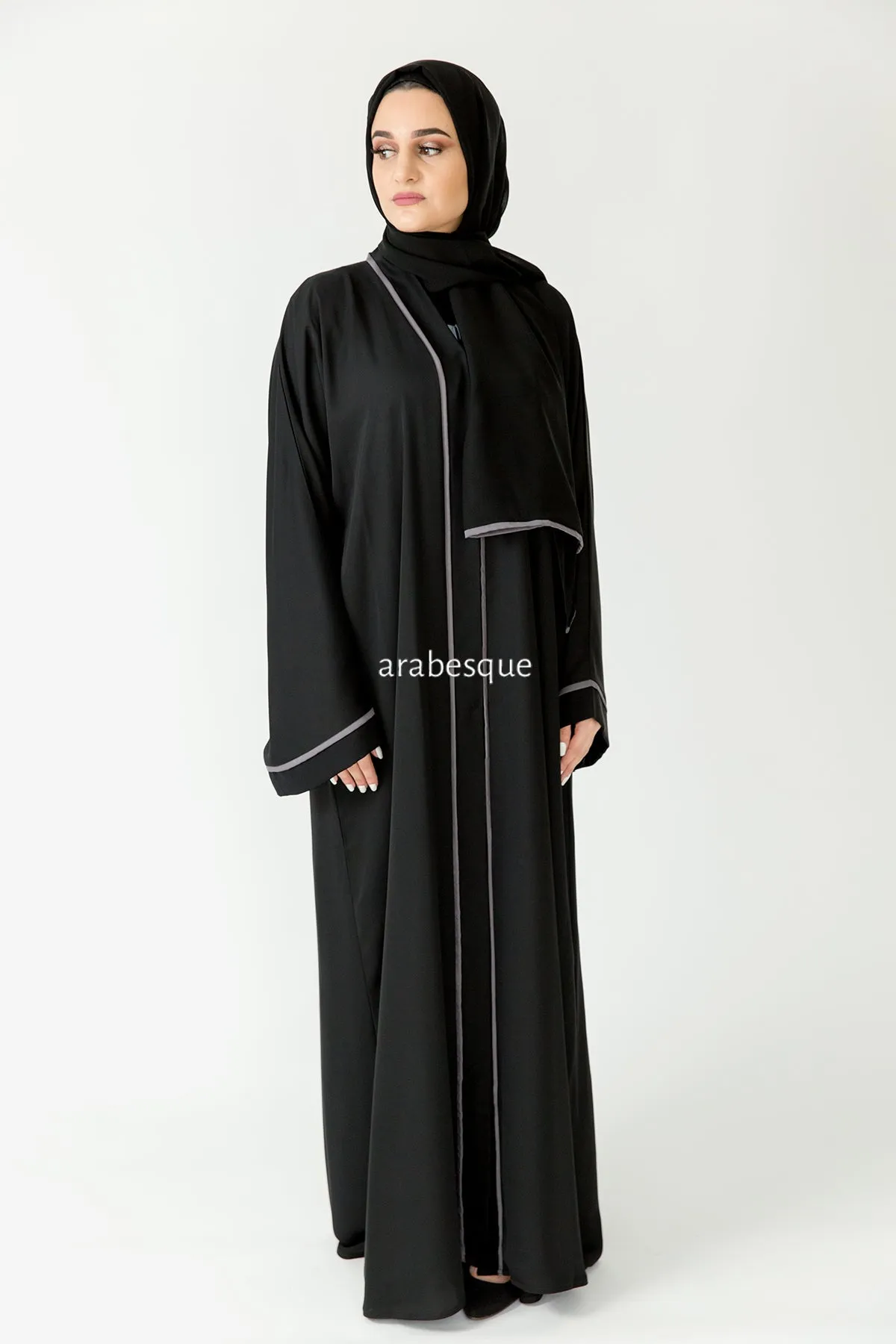 Grey Border Abaya