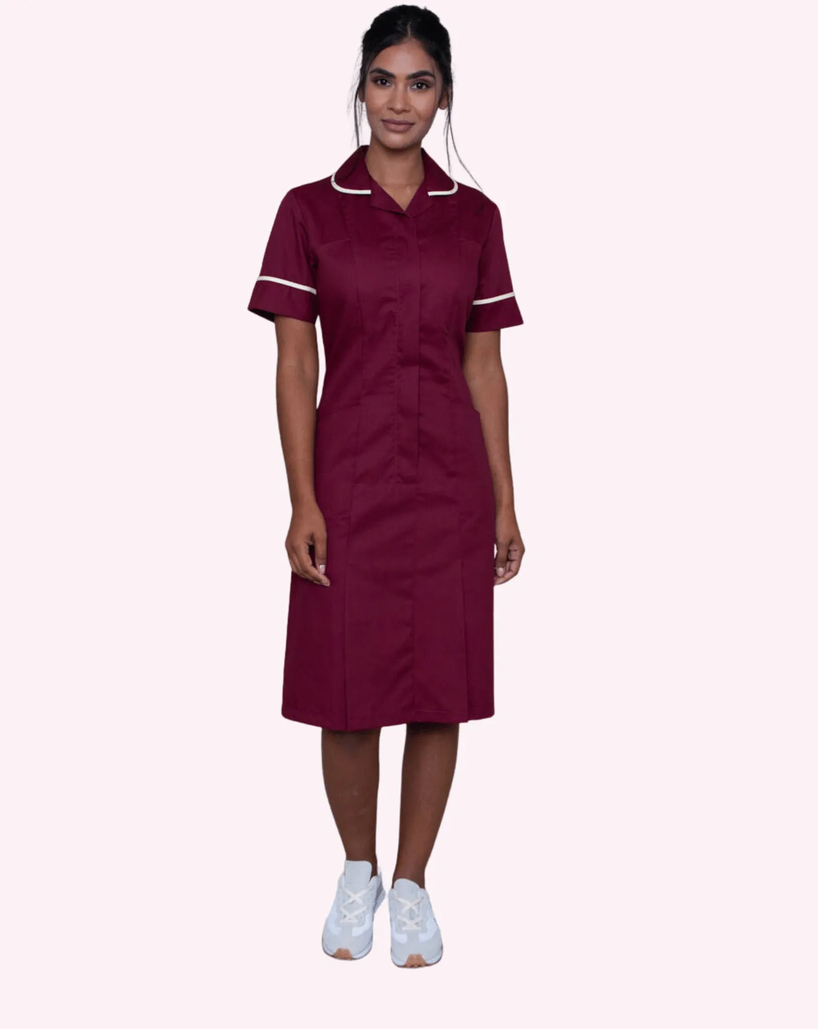 Halton Classic Collar Healthcare Dress - Burgundy / White