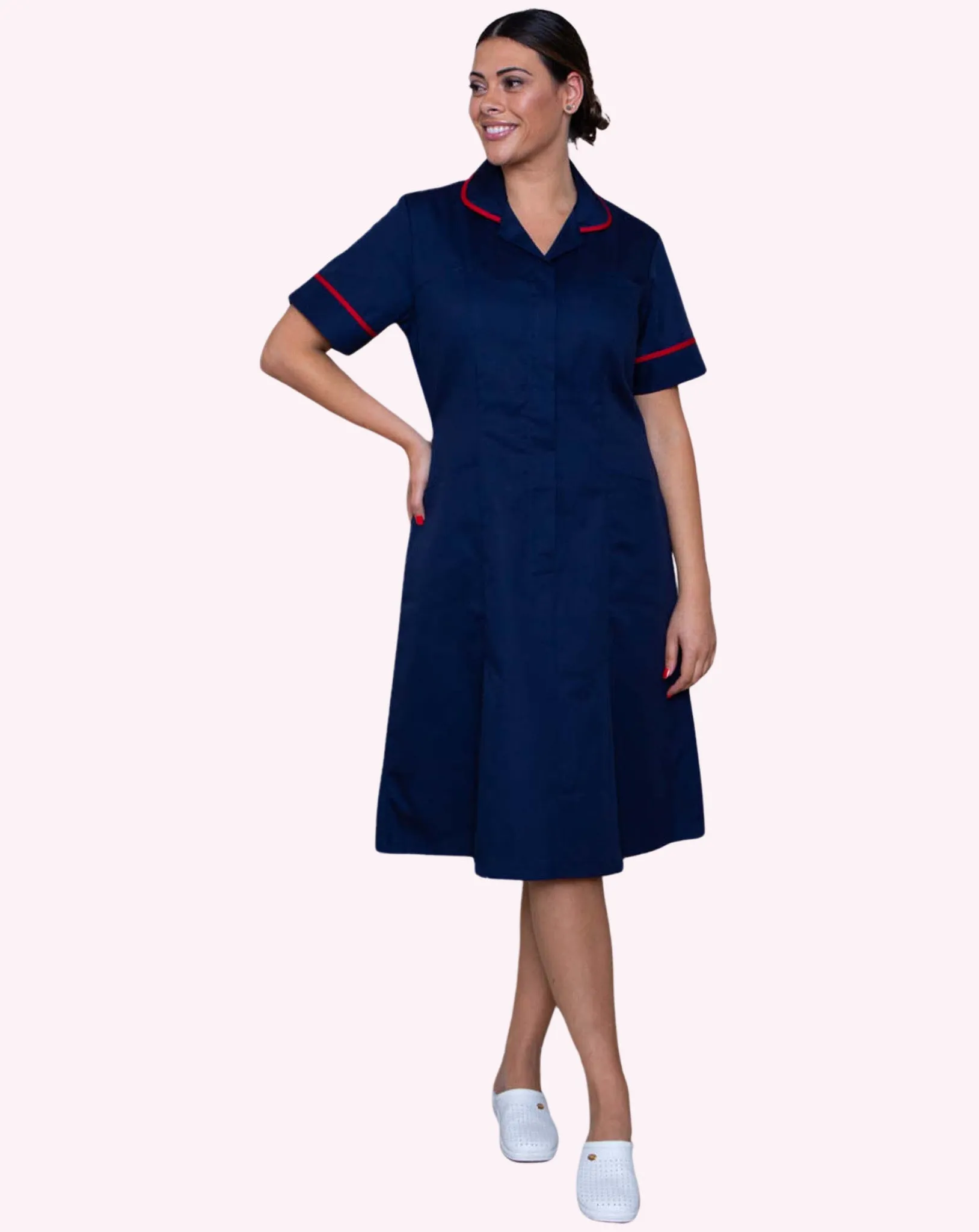 Halton Classic Collar Healthcare Dress - Navy / Red