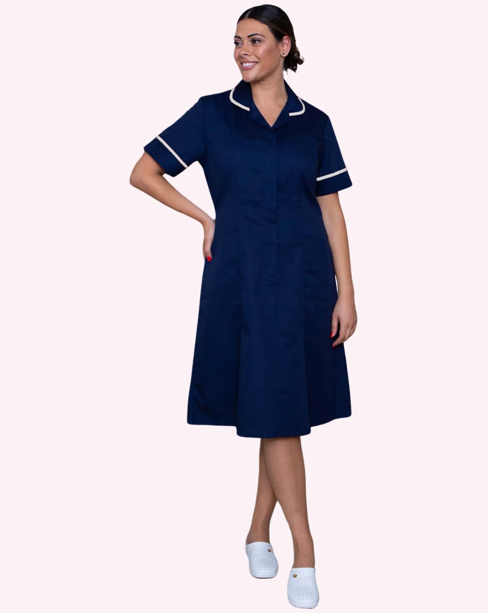 Halton Classic Collar Healthcare Dress - Navy / White