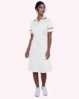 Halton Classic Collar Healthcare Dress - White / Burgundy