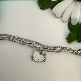 K-POP Fashion Jewellery - Beautiful Silver Charms Bracelet Hello Kitty