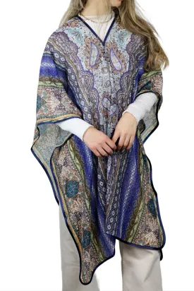 La Fiorentina Lightweight Spring Poncho 100% Polyester - Blue