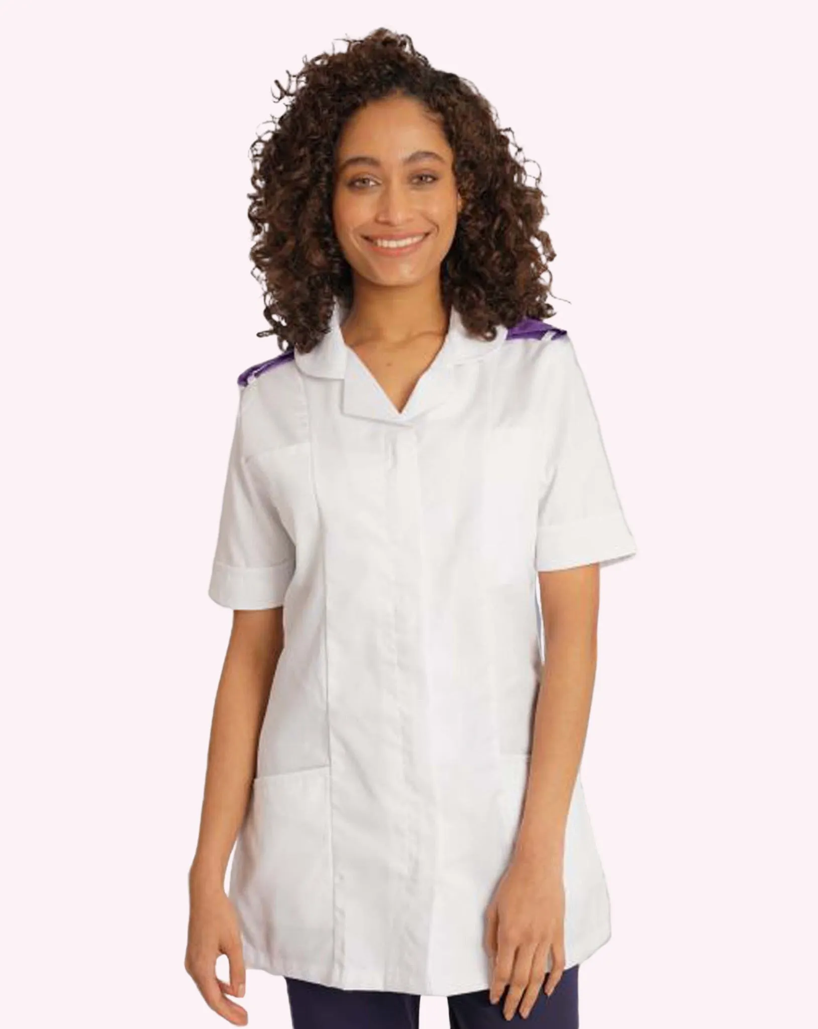 Ladies White Healthcare Tunic with Epaulette Loops