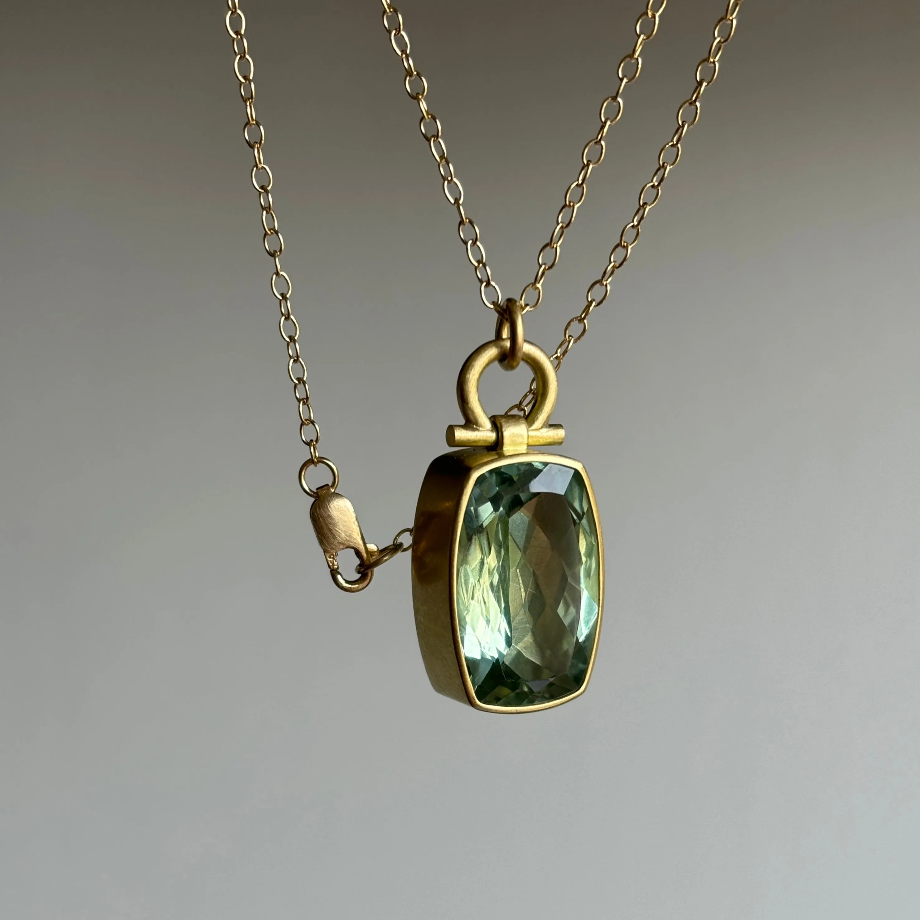 Large Cushion Cut Prasiolite Pendant