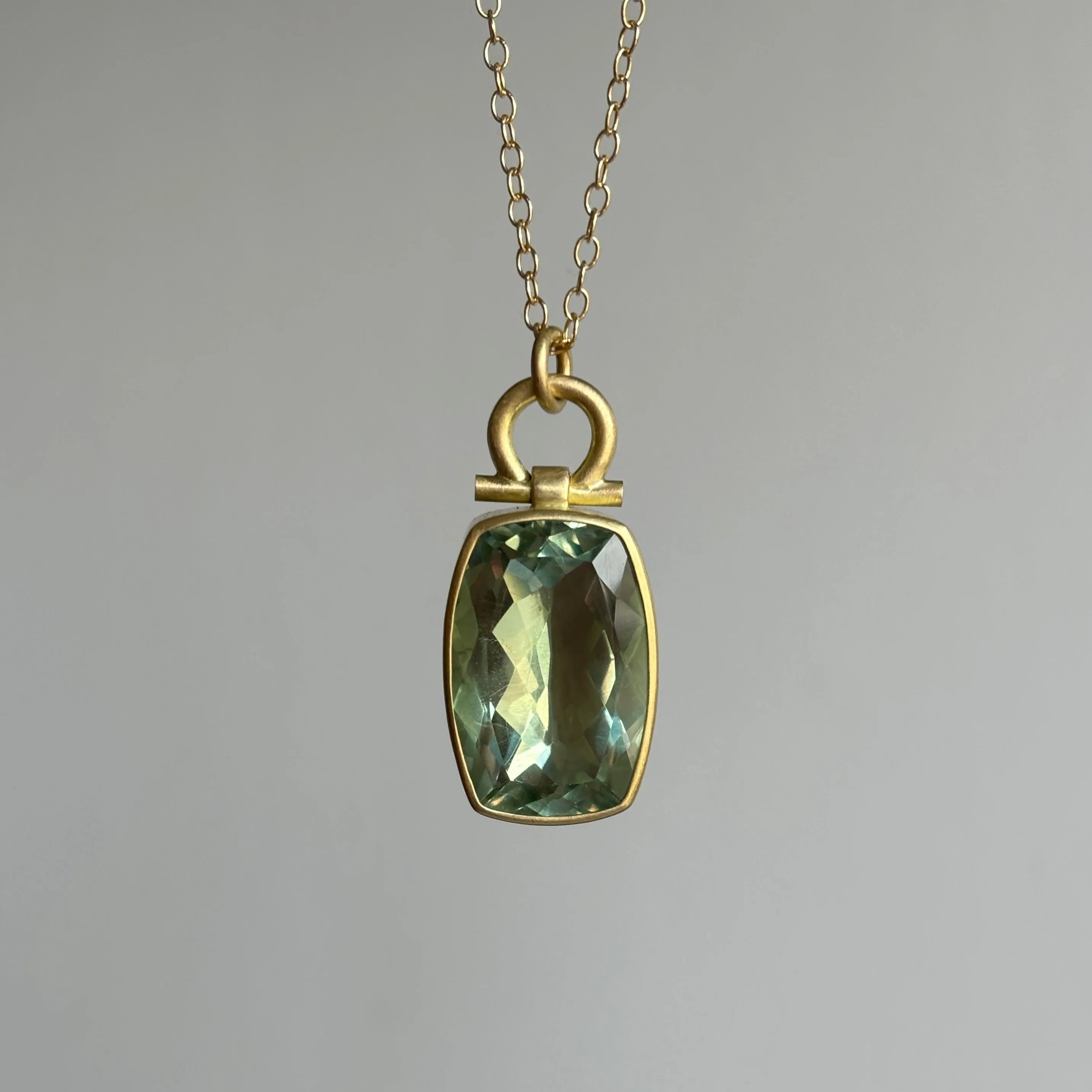 Large Cushion Cut Prasiolite Pendant