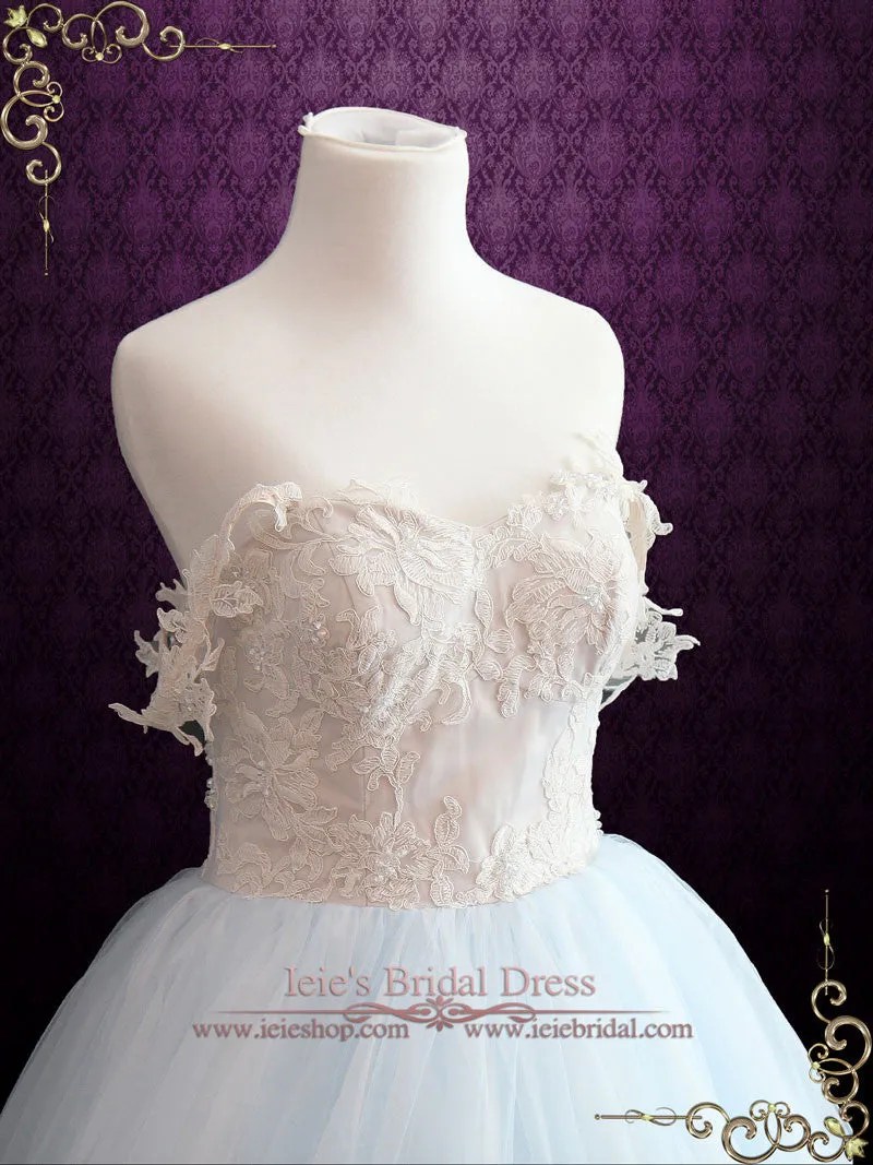 Light Blue Princess Wedding Dress With Lace Bodice and Tulle Ball Gown Skirt | Faith