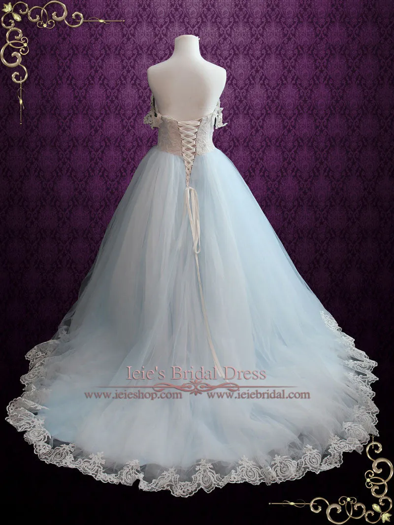 Light Blue Princess Wedding Dress With Lace Bodice and Tulle Ball Gown Skirt | Faith