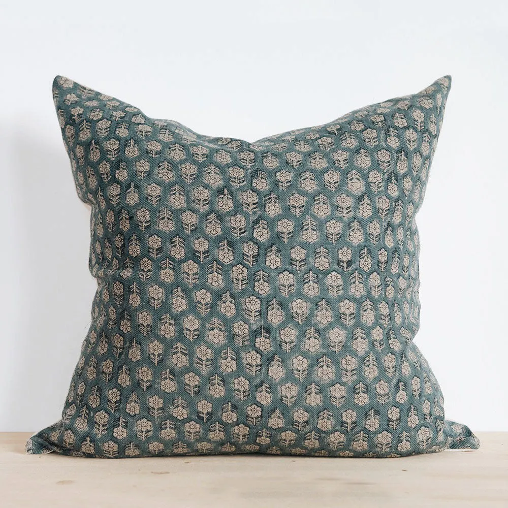 Linen Hand Block-Printed Pillow Cover Set No. 0272