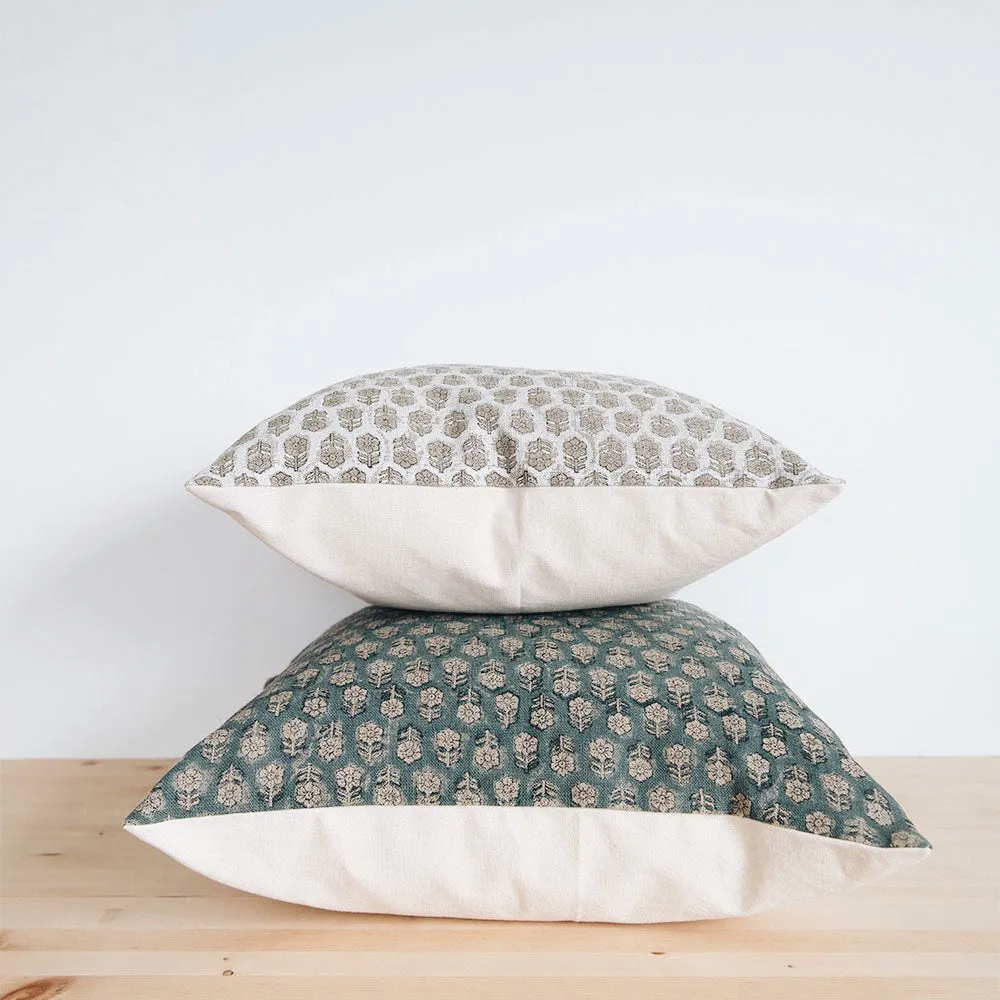 Linen Hand Block-Printed Pillow Cover Set No. 0272