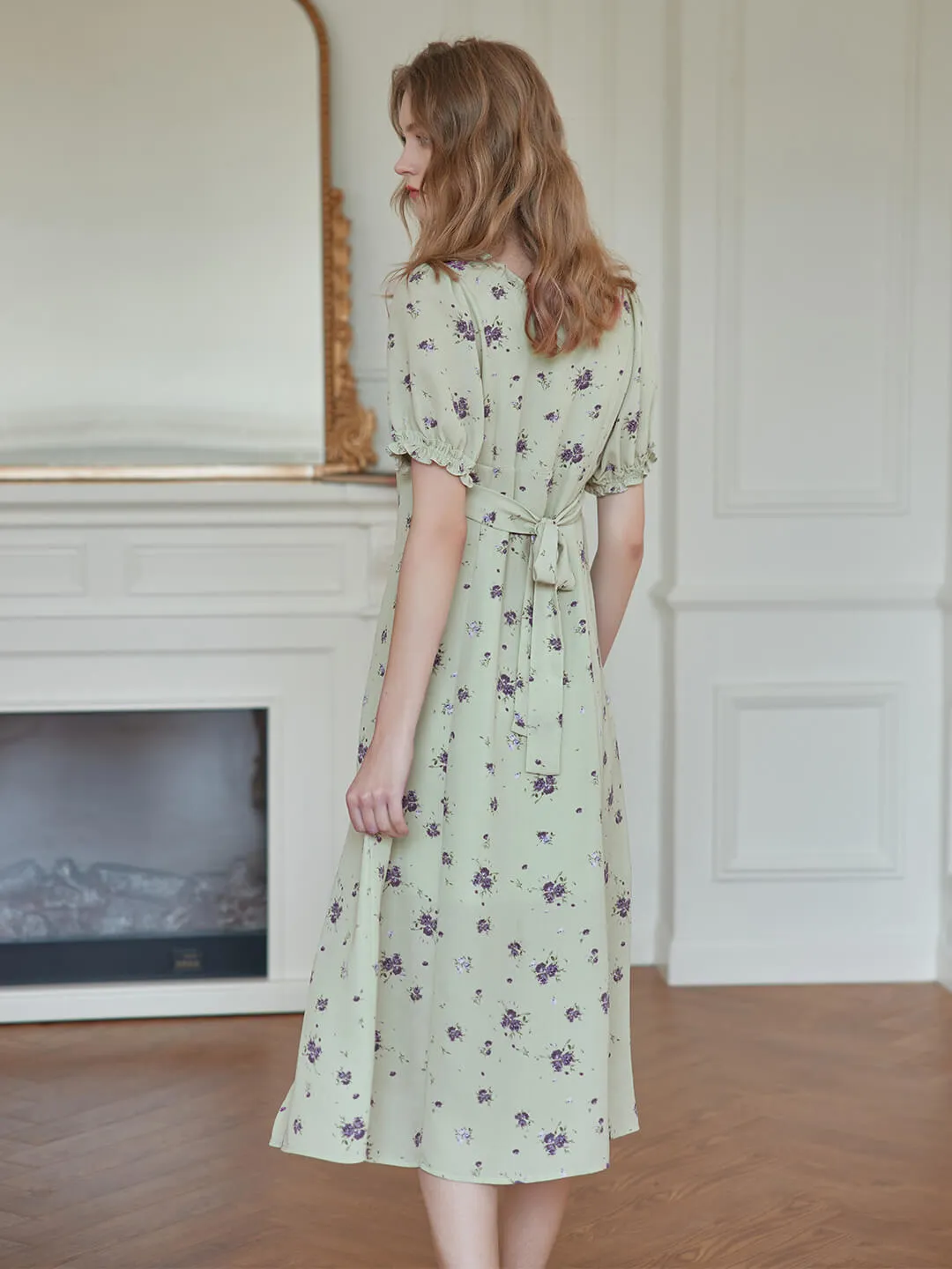 Magnolia Printed Floral Green Midi Dress