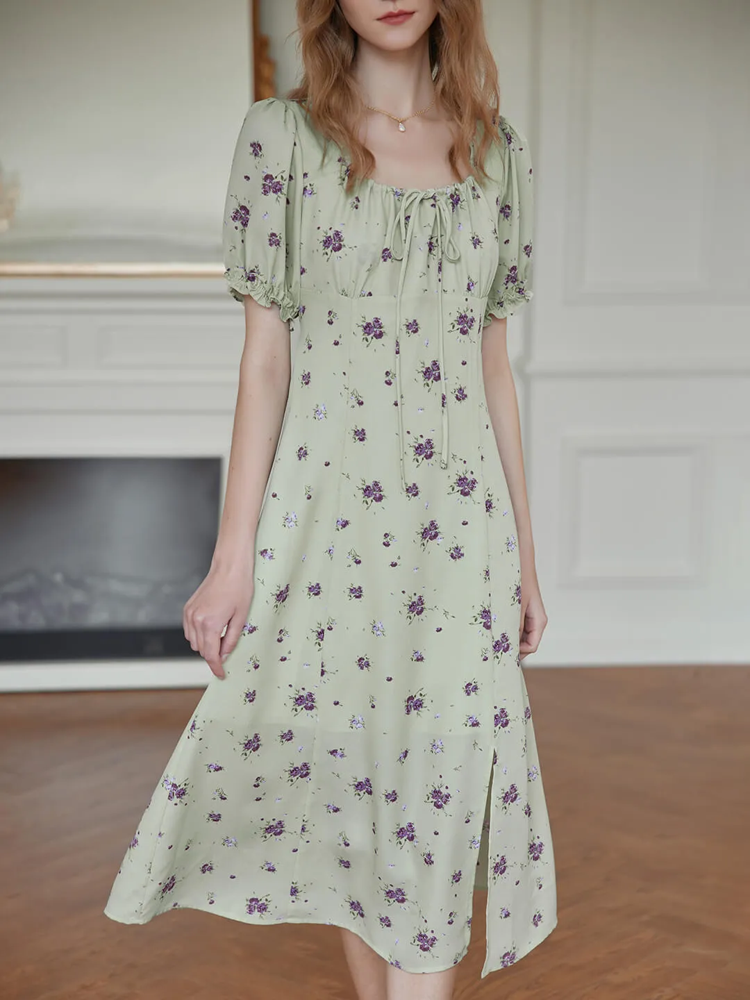 Magnolia Printed Floral Green Midi Dress