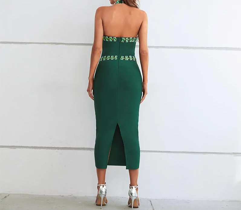 MANDI Green Crystals Bandage Dress