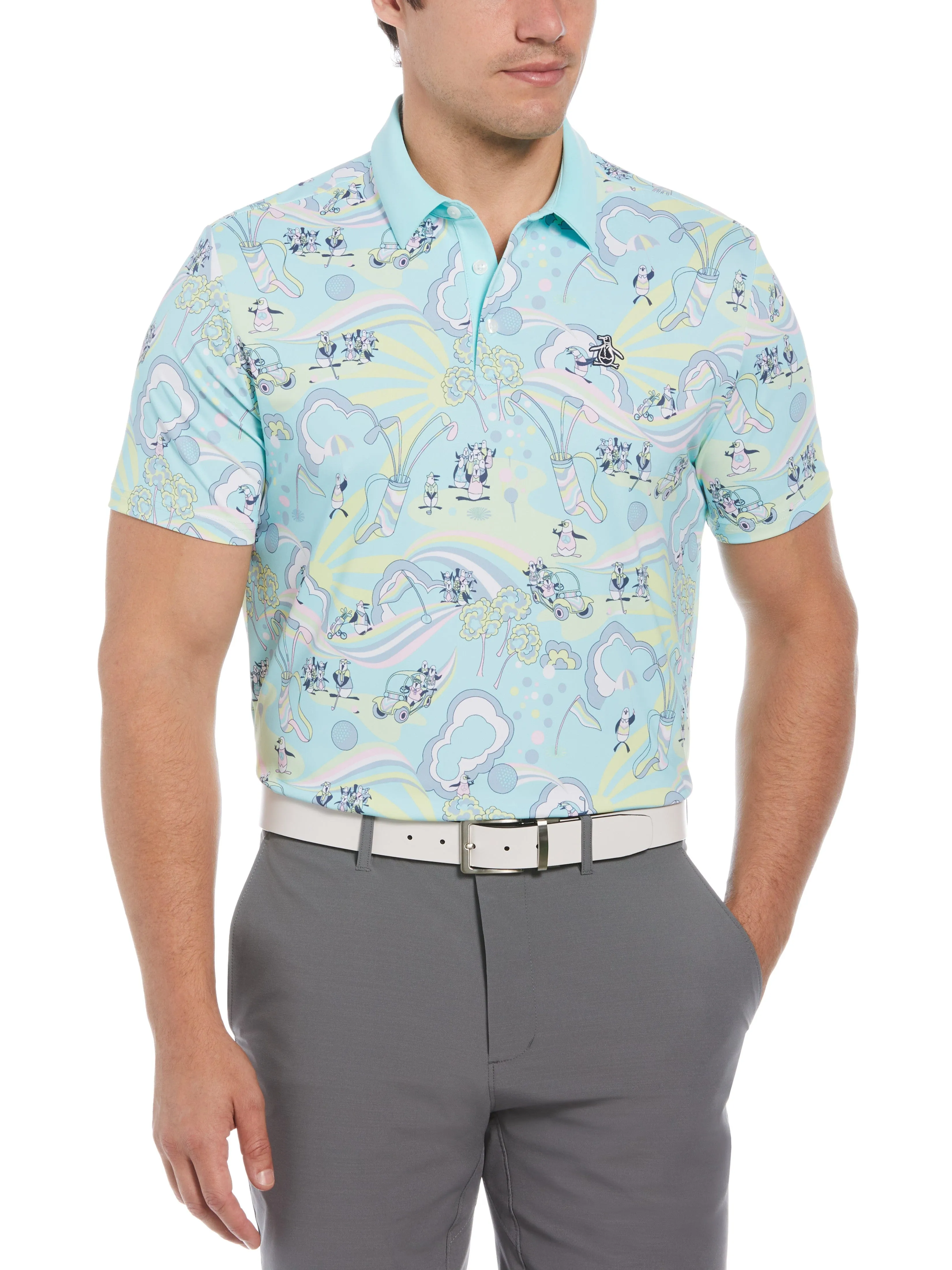 Men's 60s Heritage Print Short Sleeve Golf Polo Shirt