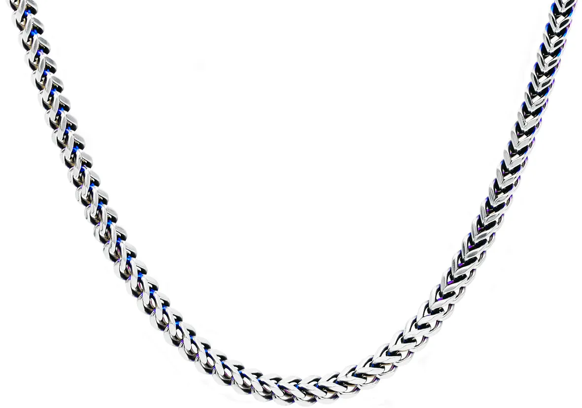 Mens 8mm Stainless Steel and Blue Plated Two Tone Franco Link Chain Necklace