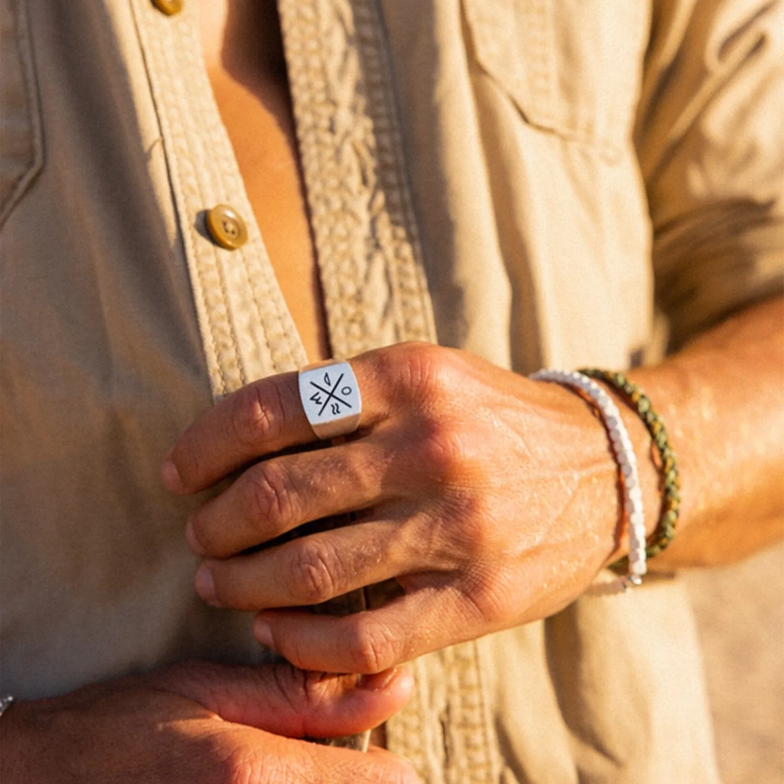 Men's Compass Signet Ring