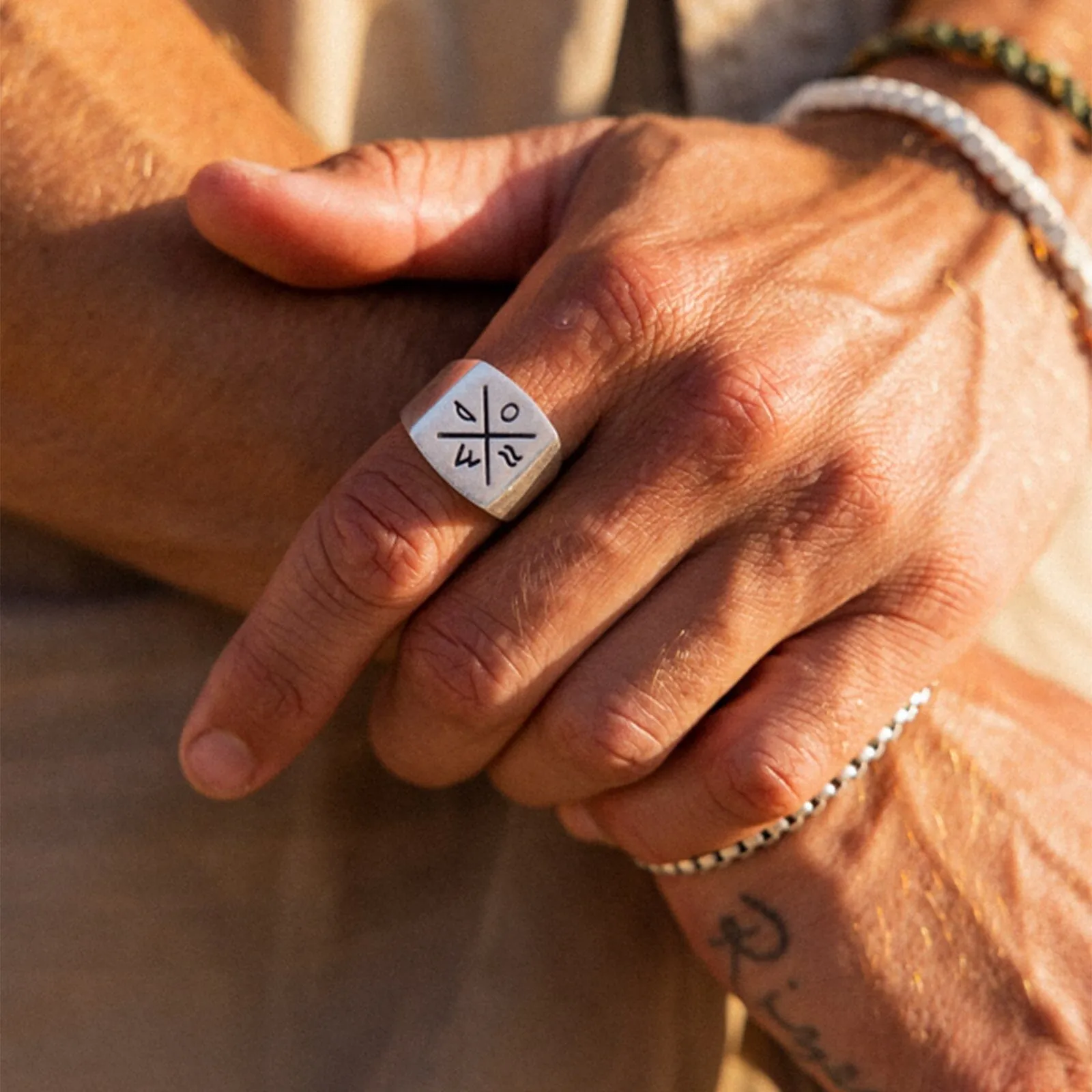 Men's Compass Signet Ring