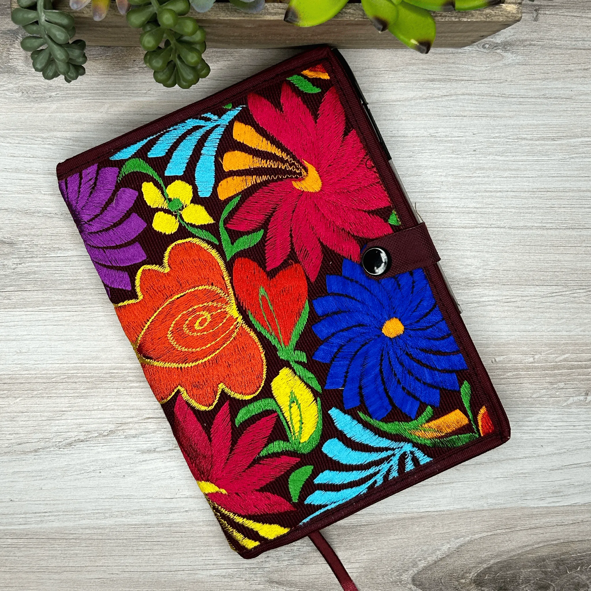 Mexican Embroidered Notebook Cover - Zinnia