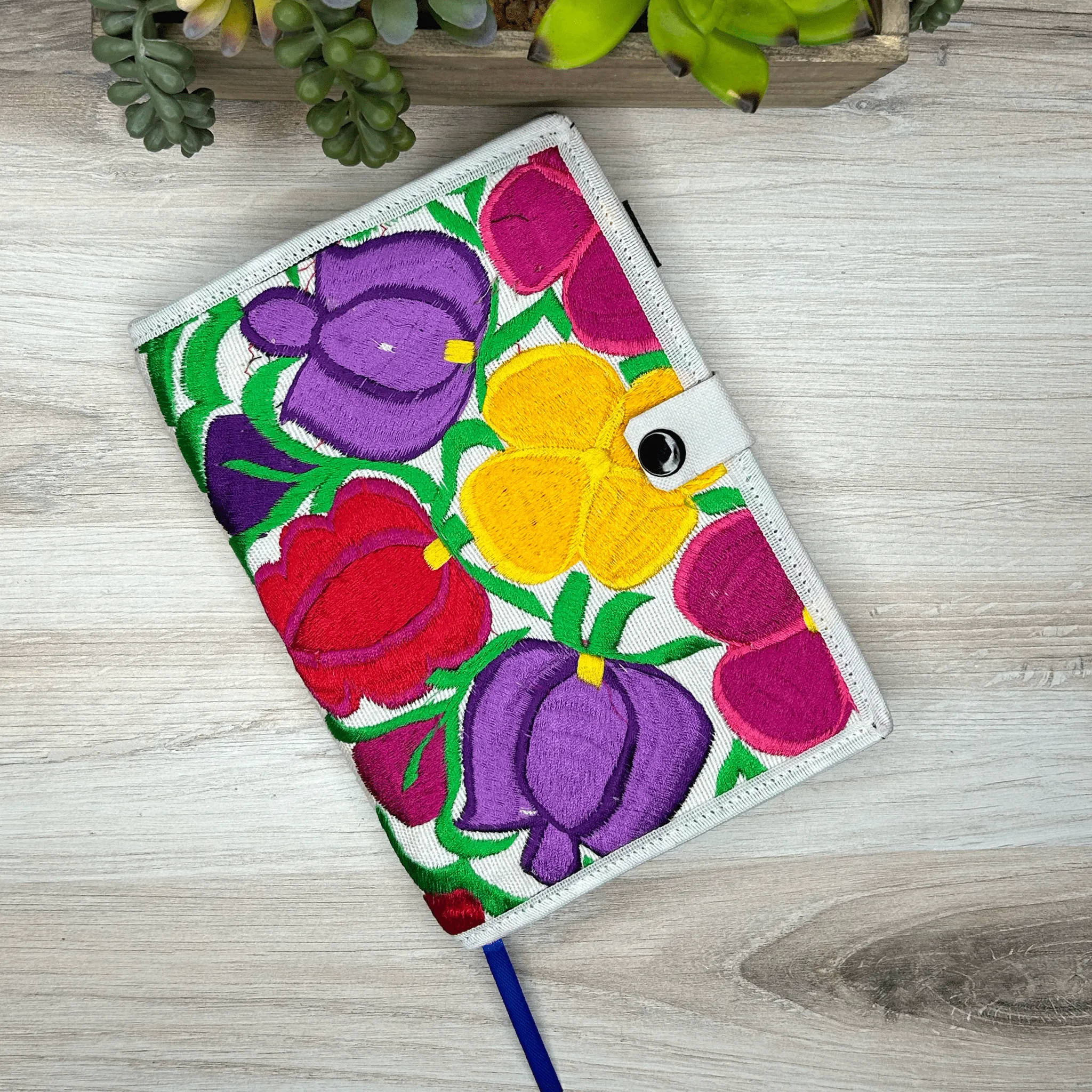 Mexican Embroidered Notebook Cover - Zinnia