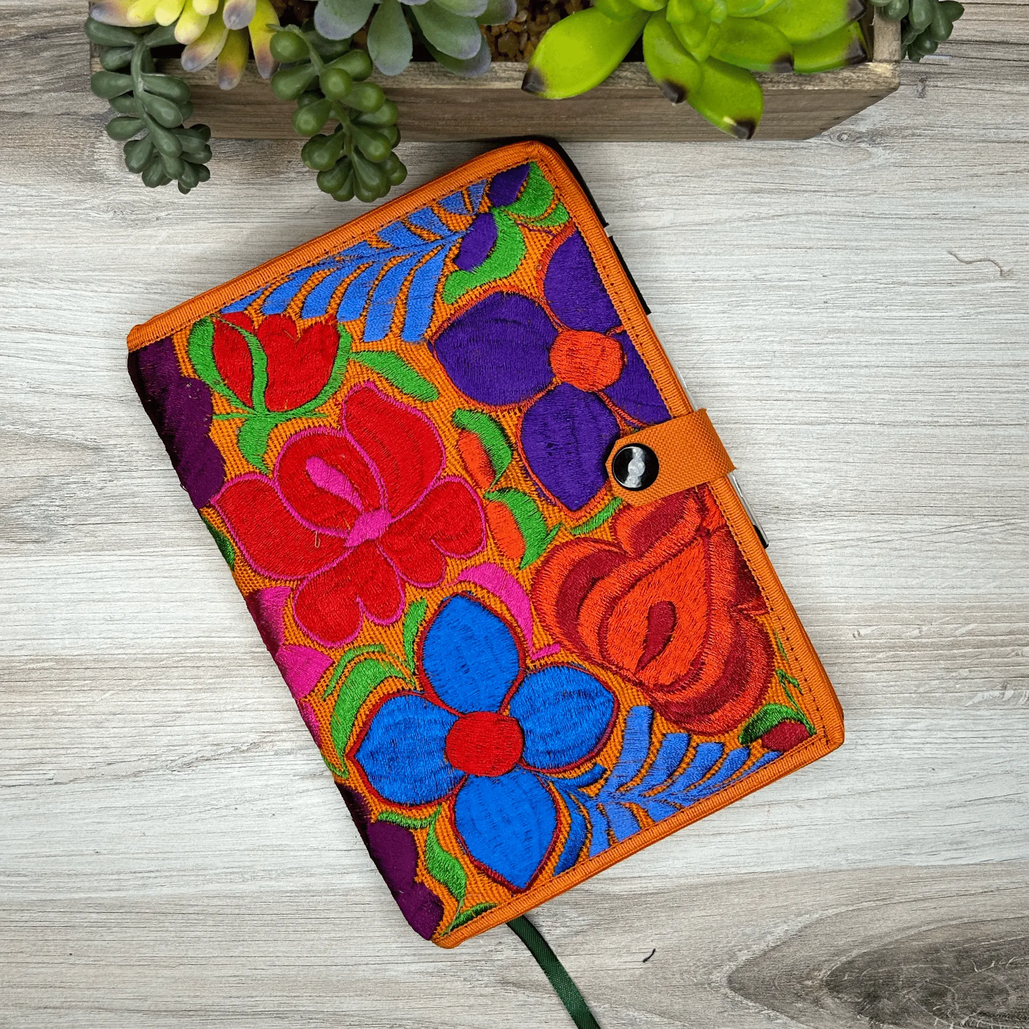 Mexican Embroidered Notebook Cover - Zinnia