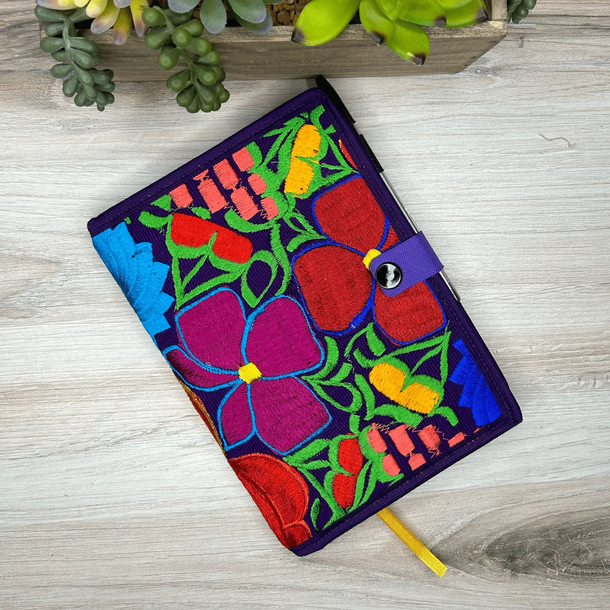 Mexican Embroidered Notebook Cover - Zinnia