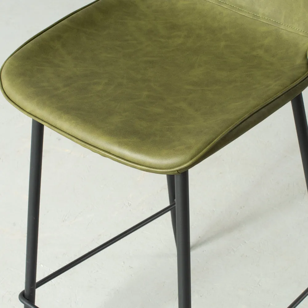 MONROE - Green Leather Bar Stool (65 cm)