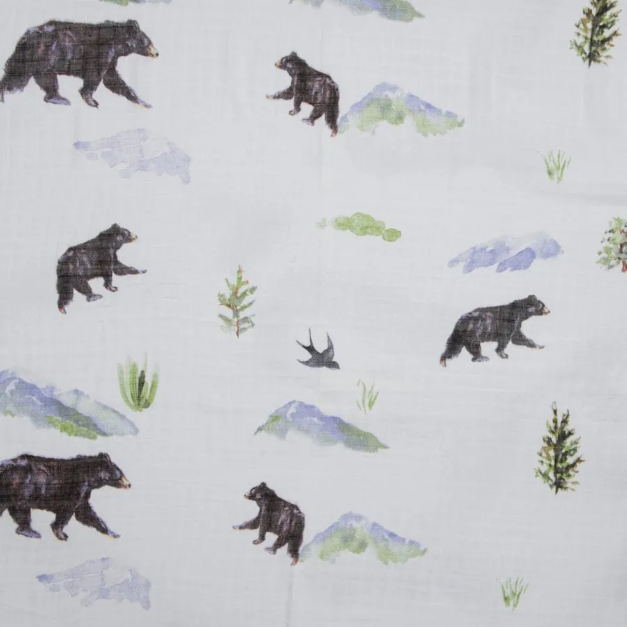 Muslin Swaddle Blanket, Organic - Bears