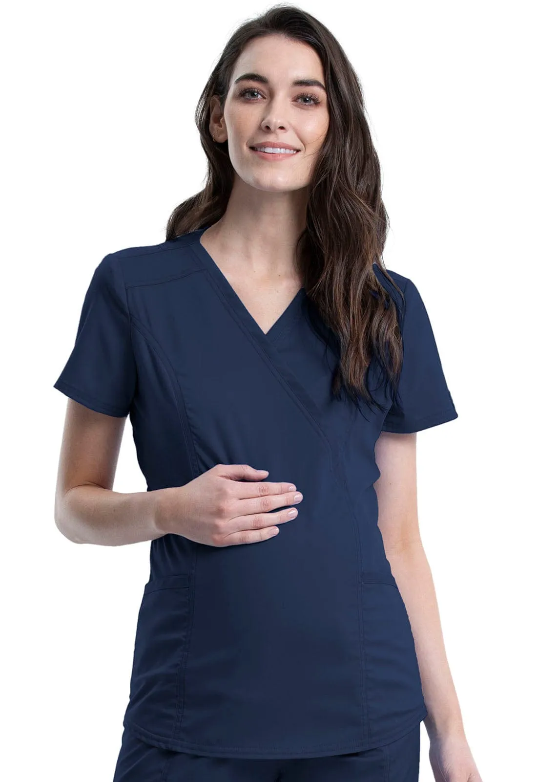 NDC WW Revolution  Maternity Mock Wrap Scrub Top Navy NDC-WW688NAV